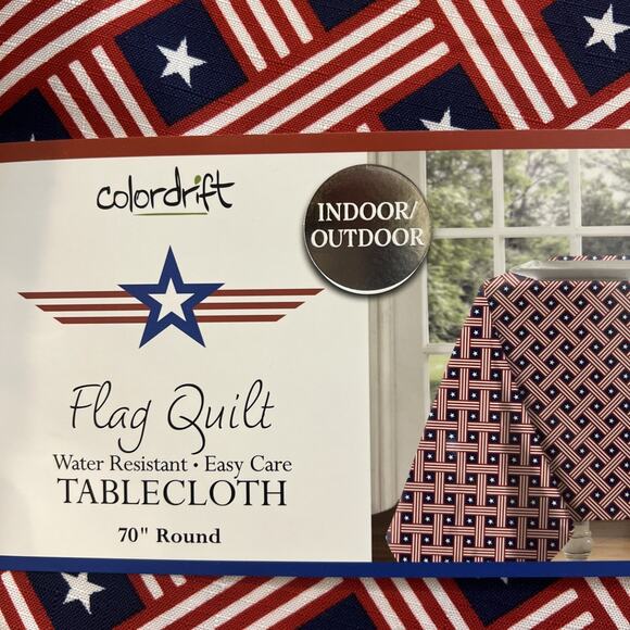 Colordrift Flag Quilt 70" Patriotic Tablecloth 4th of‎ July Indoor/Outdoor - Picture 2 of 5